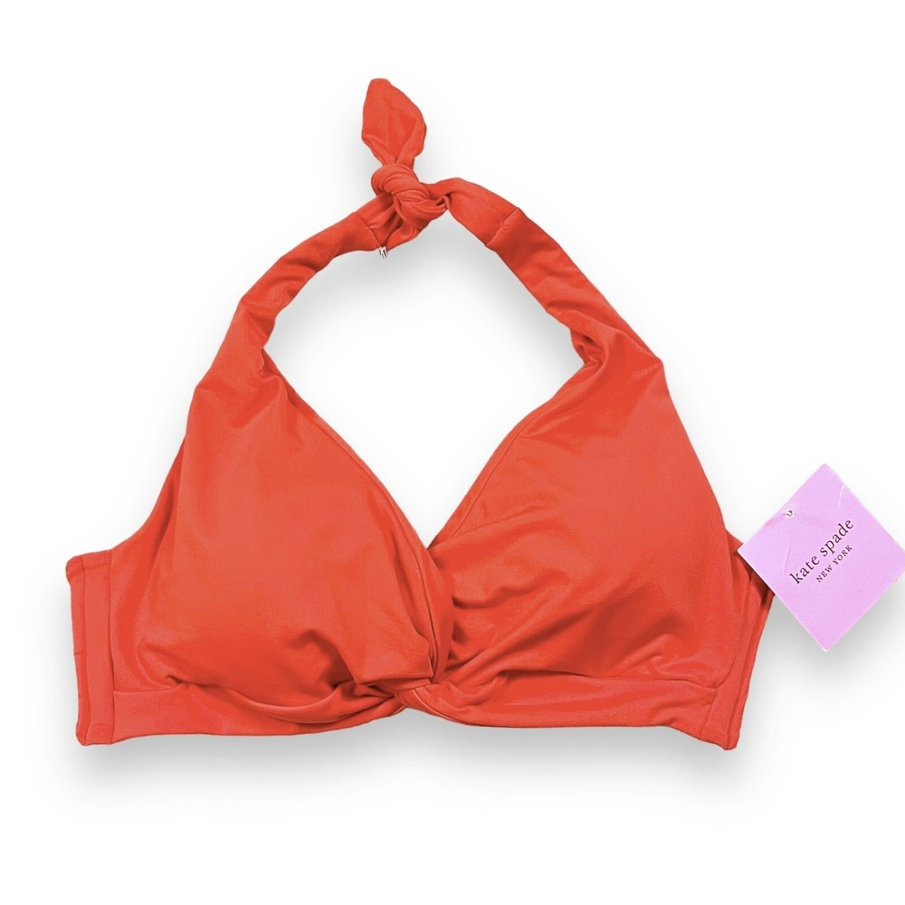 Kate Spade Halter Bikini Top Womens XS Red Orange Palm Beach Knotted NWT